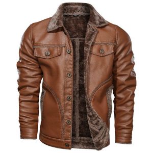 Blouson aviateur cuir marron homme