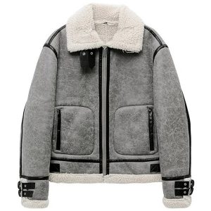 Blouson cuir aviateur homme gris