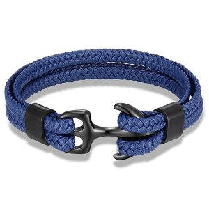 Bracelet homme cuir ancre marine