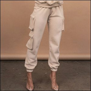 Pantalon cargo beige femme taille haute