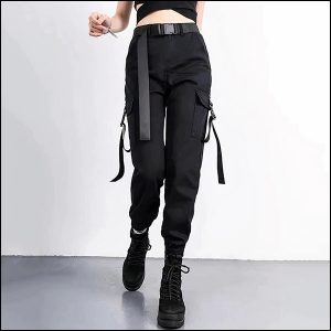 Pantalon cargo femme noir avec ceinture