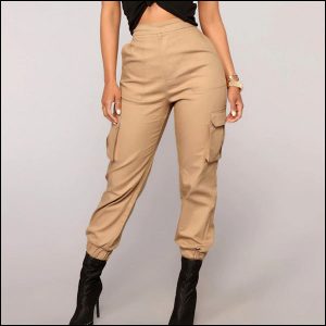 Pantalon cargo kaki femme taille haute