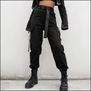 Pantalon cargo noir avec ceinture