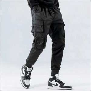 Pantalon cargo satiné noir